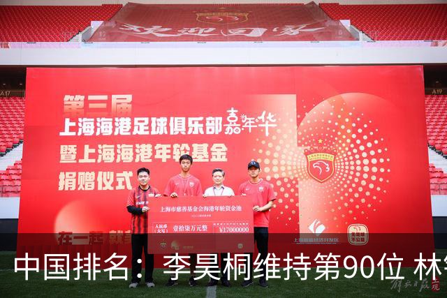 中国排名：李昊桐维持第90位 林钰鑫大幅提升